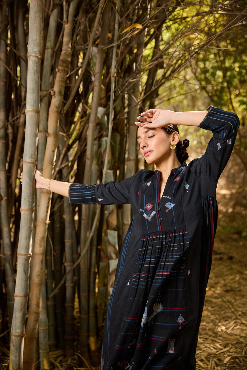 Anjana Dress — jamdani silk cotton dress — campaign shot | Sarron