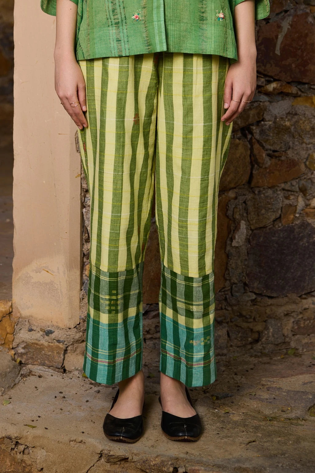 Axa Pant — jamdani cotton zari pant — front view | Sarron