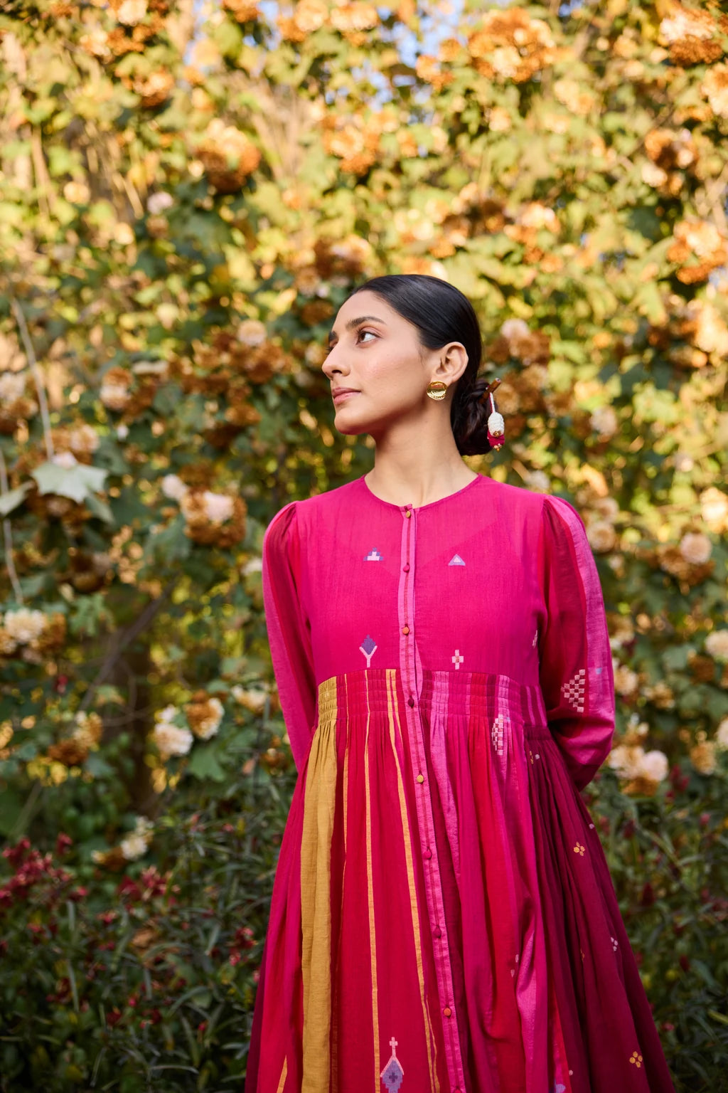 Esha Dress — jamdani cotton dress — lifestyle shot | Sarron