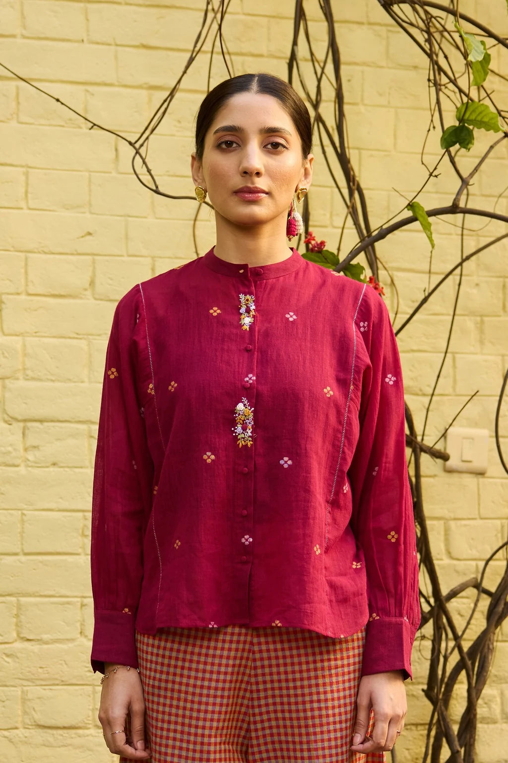 Ira Shirt — jamdani cotton shirt — front view | Sarron