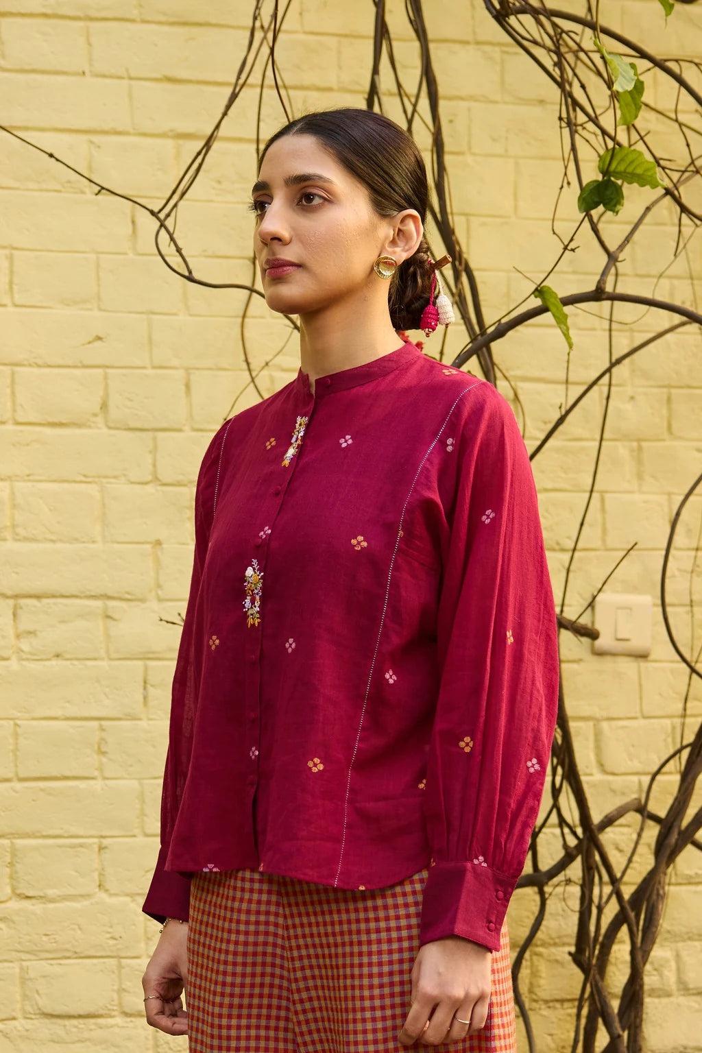 Ira Shirt — jamdani cotton shirt — front view | Sarron