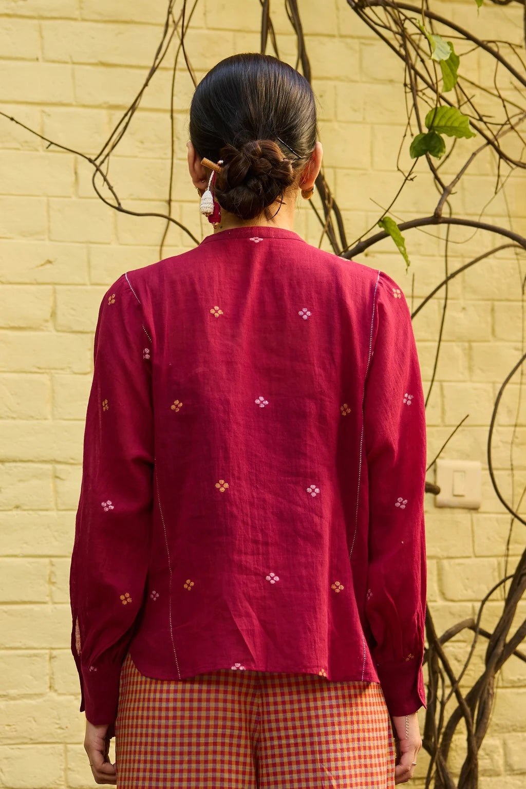 Ira Shirt — jamdani cotton shirt — back view | Sarron