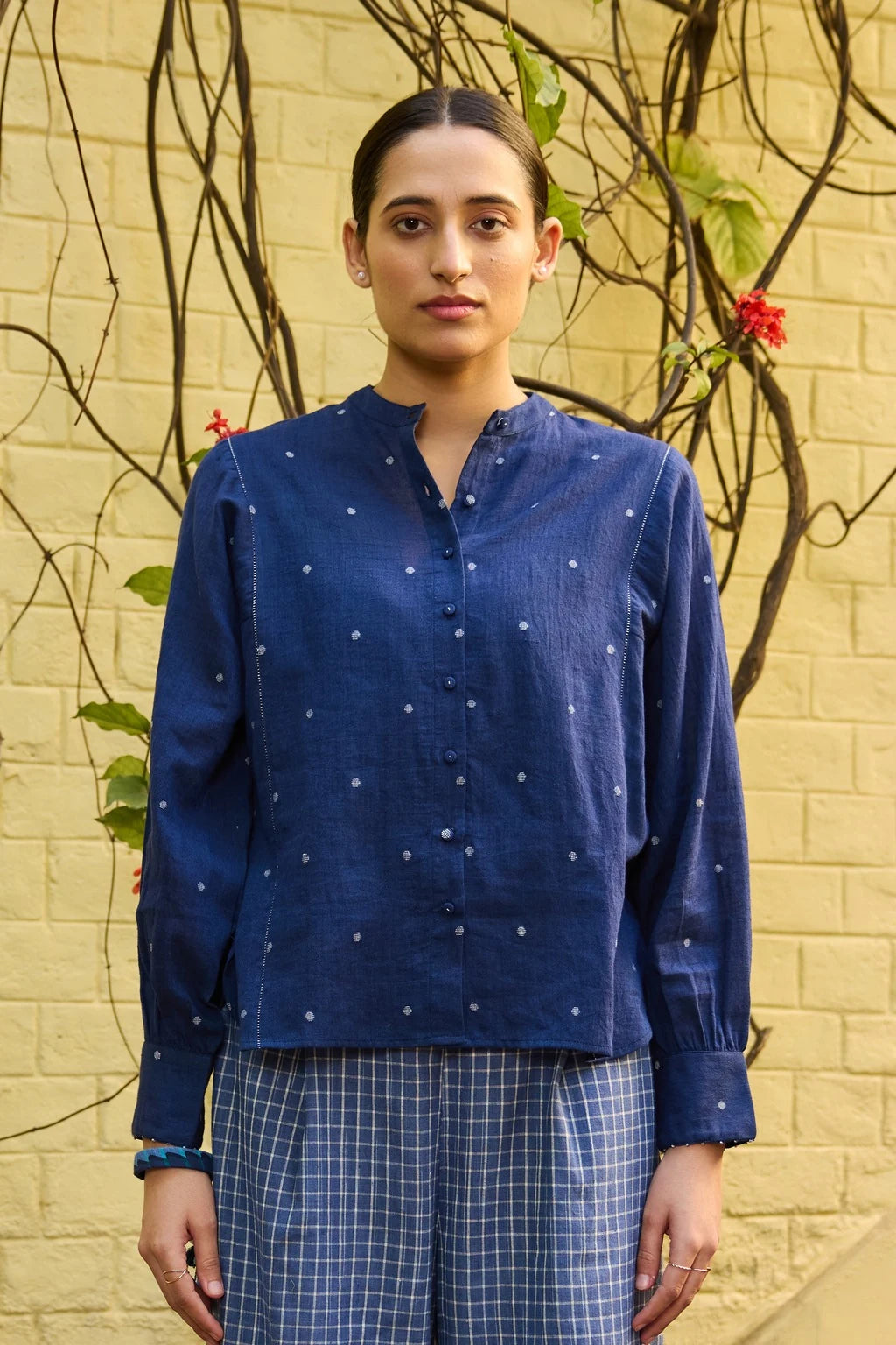 Nyla Shirt — jamdani cotton shirt — front view | Sarron