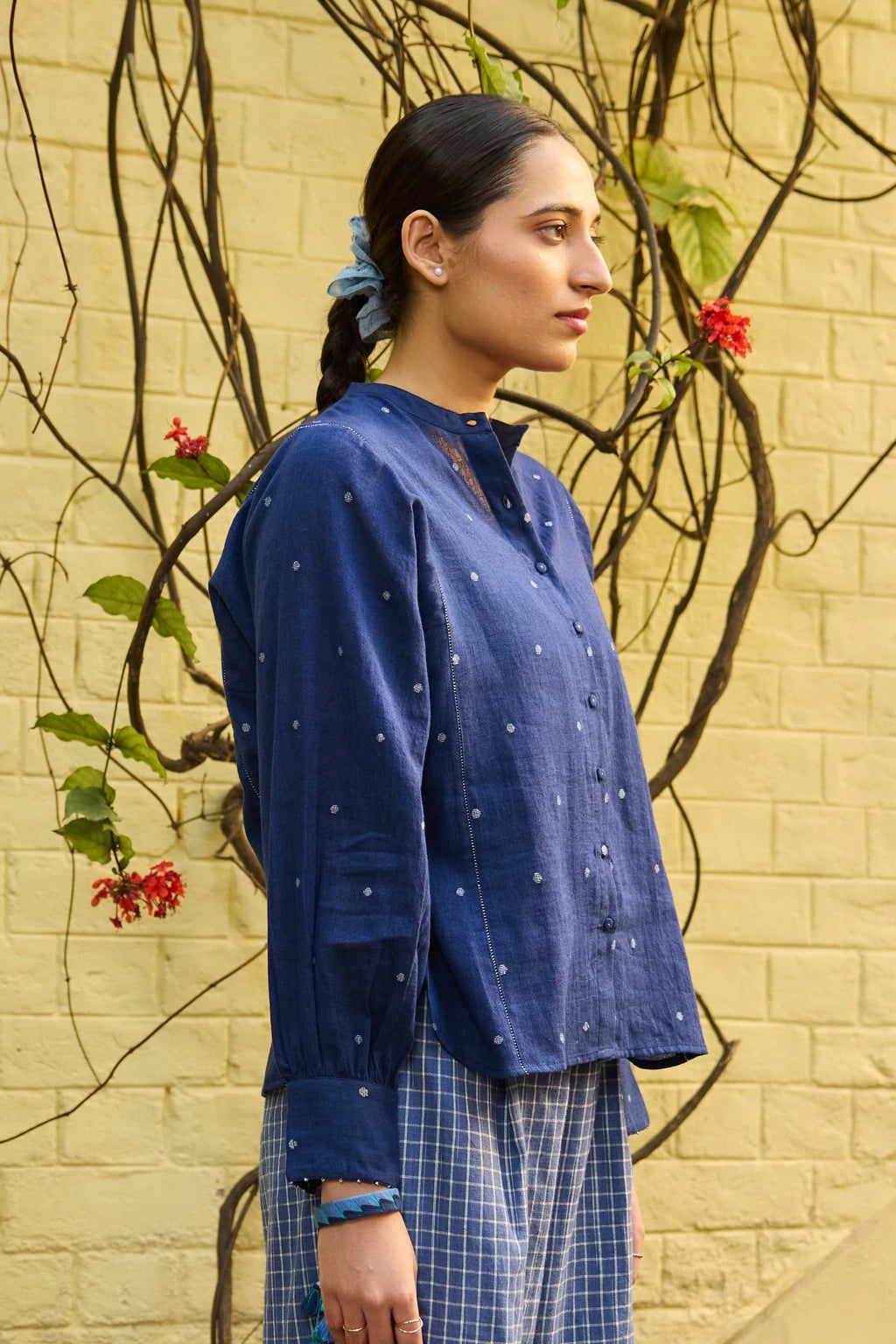 Nyla Shirt — jamdani cotton shirt — side view | Sarron