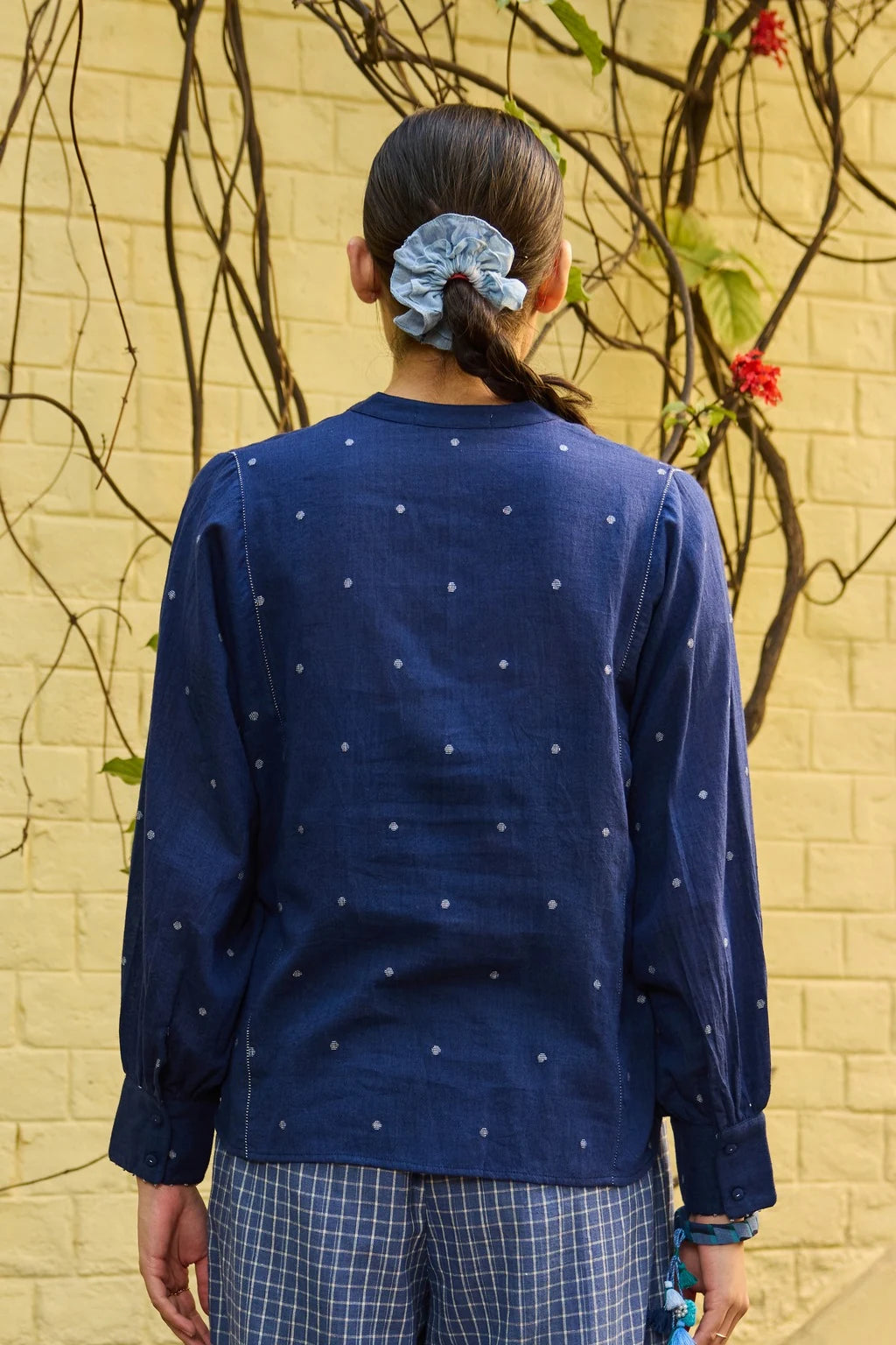 Nyla Shirt — jamdani cotton shirt — back view | Sarron