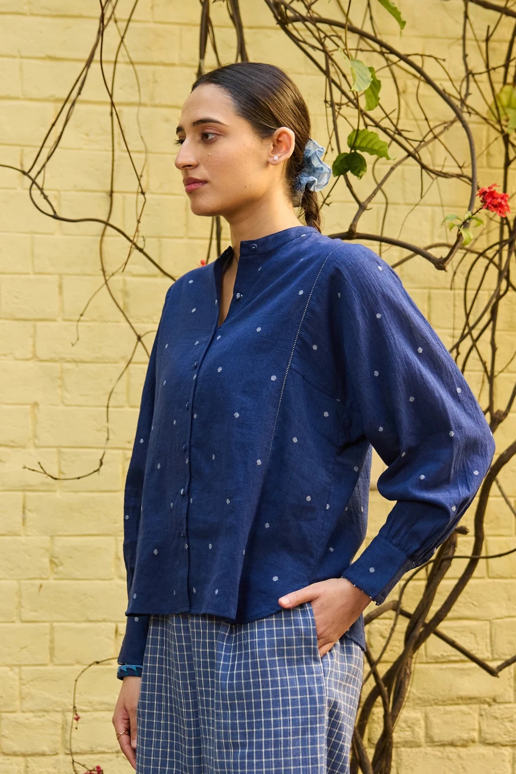 Nyla Shirt — jamdani cotton shirt — side view | Sarron