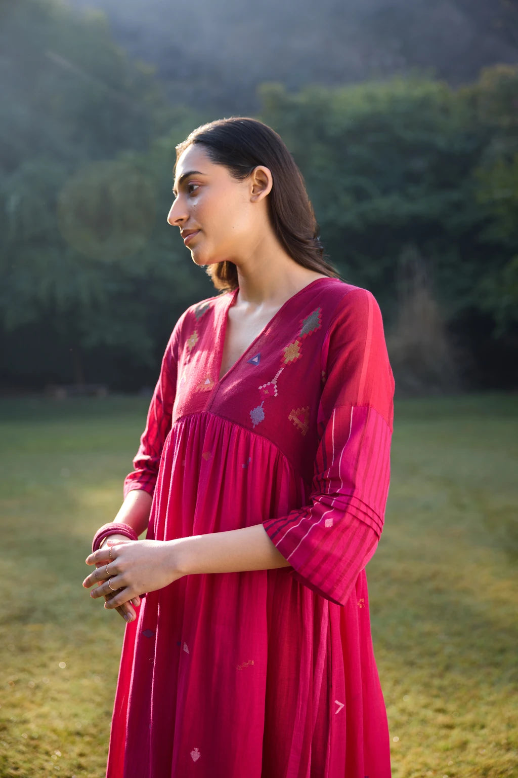 Raga Dress — jamdani cotton dress — campaign shot | Sarron