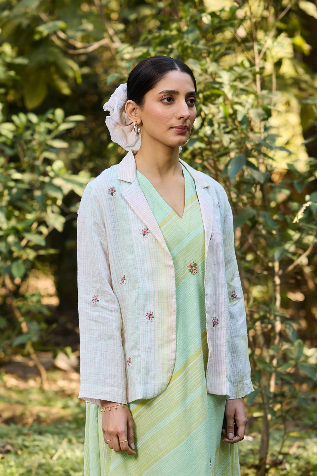 Vana Overlay — White hand-block printed cotton jacket — back view | Sarron