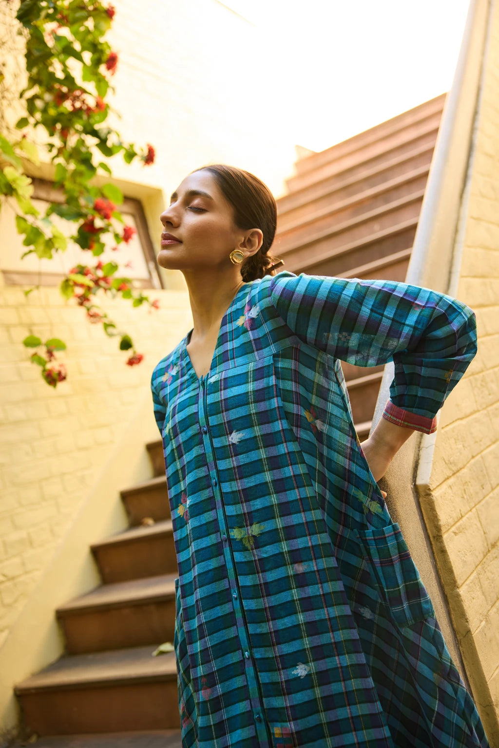Vini Dress — jamdani cotton dress — lifestyle shot | Sarron