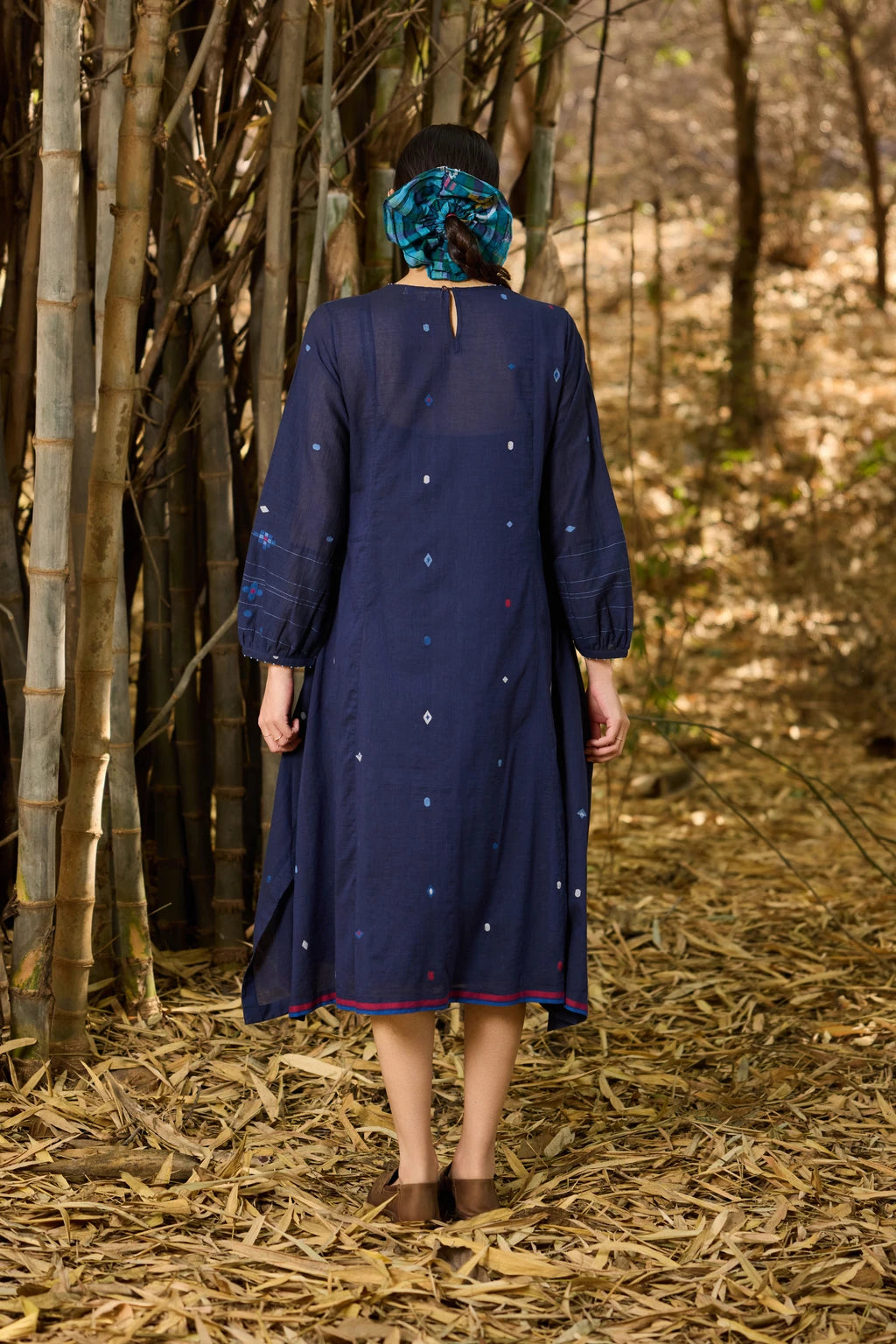 Adva Dress — jamdani cotton dress — back view | Sarron