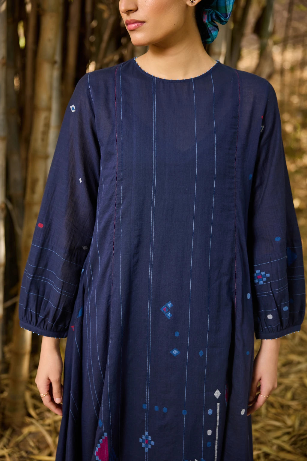 Adva Dress — jamdani cotton dress — side view | Sarron