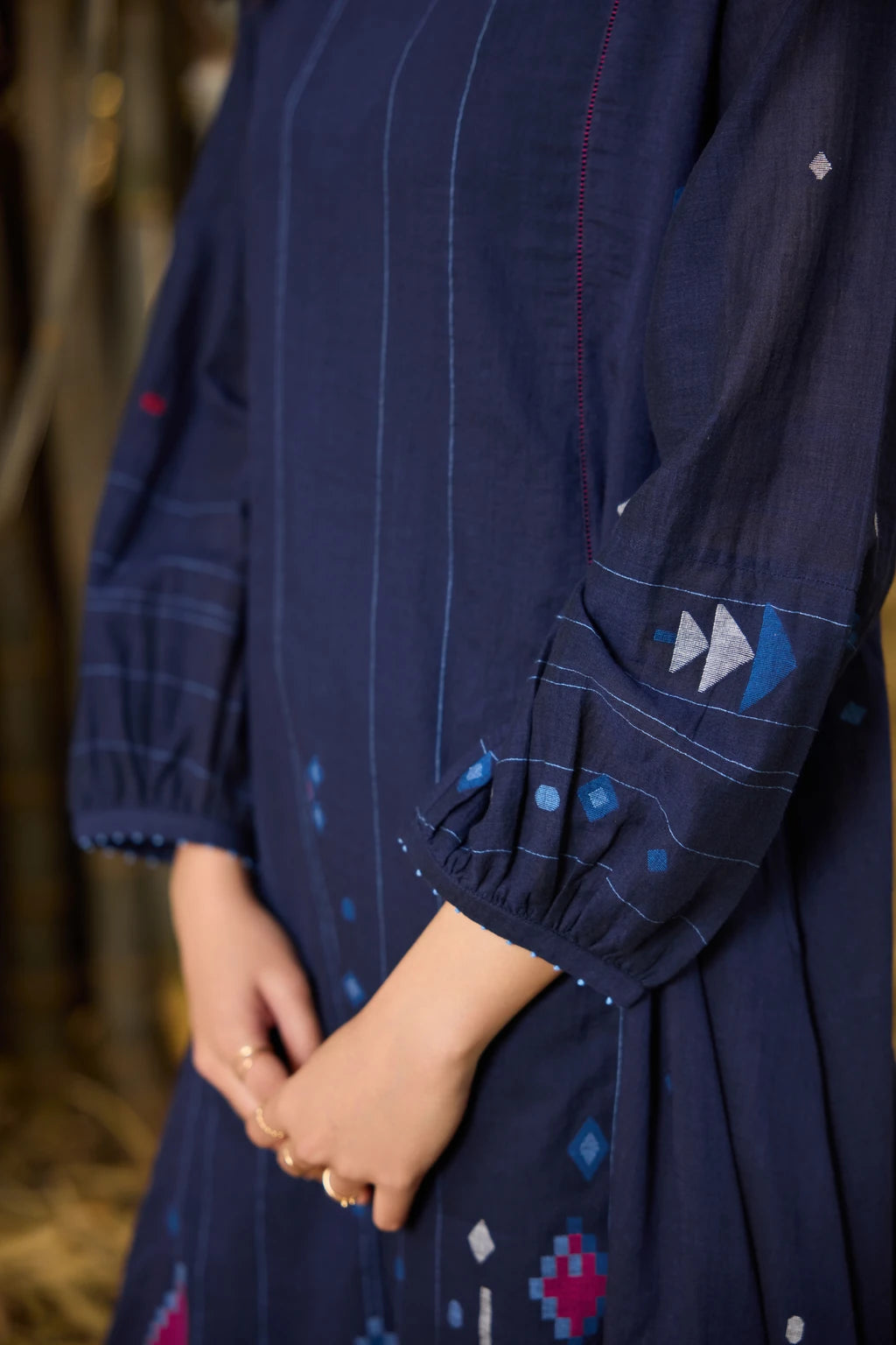 Adva Dress — jamdani cotton dress — fabric detail | Sarron