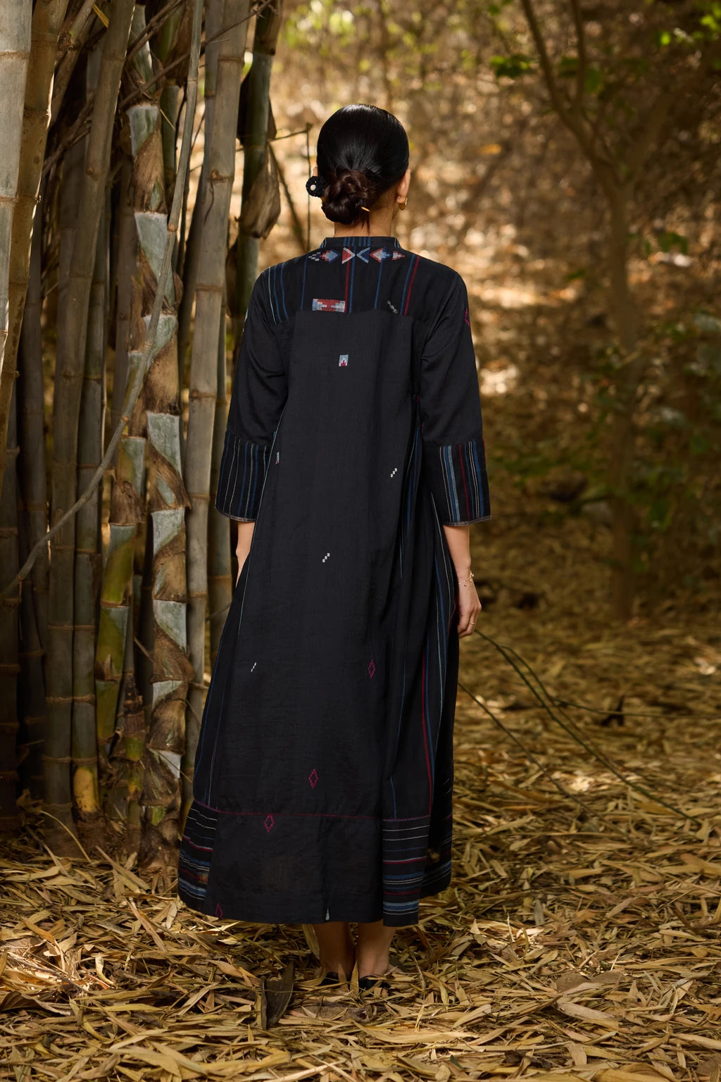 Anjana Dress — jamdani silk cotton dress — back view | Sarron