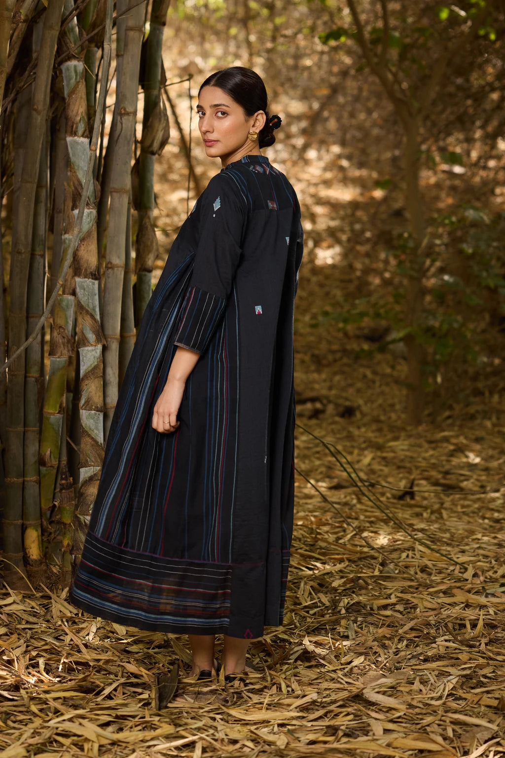 Anjana Dress — jamdani silk cotton dress — side view | Sarron