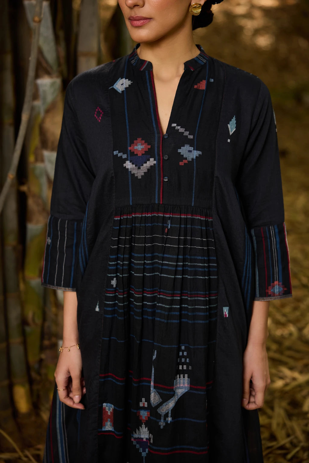 Anjana Dress — jamdani silk cotton dress — fabric detail | Sarron