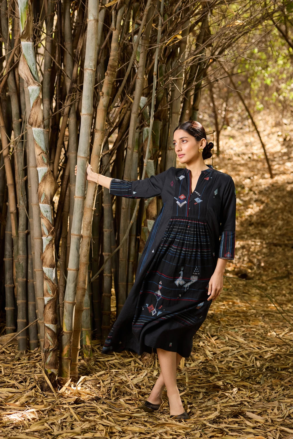 Anjana Dress — jamdani silk cotton dress — lifestyle shot | Sarron
