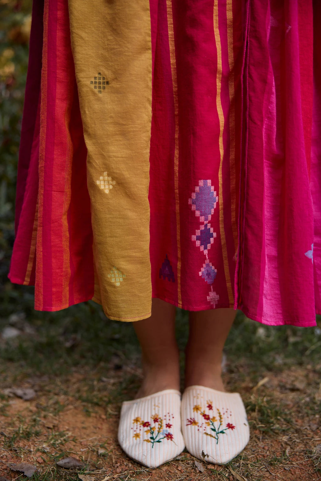 Esha Dress — jamdani cotton dress — fabric detail | Sarron
