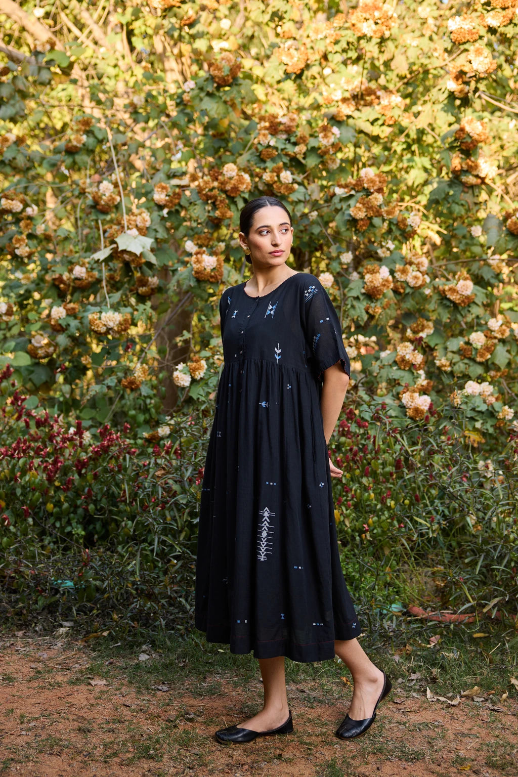 Kana Dress — jamdani cotton dress — lifestyle shot | Sarron