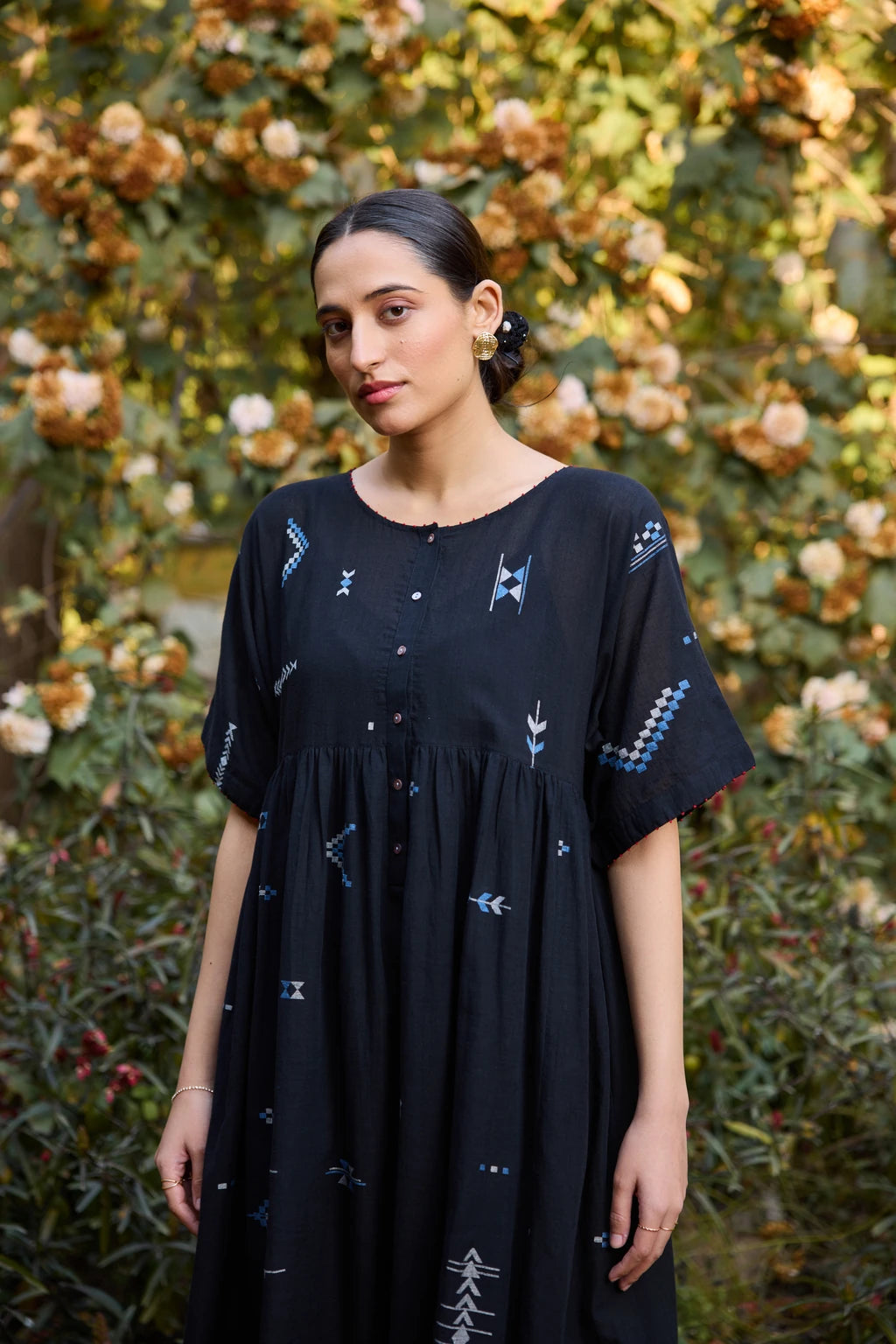 Kana Dress — jamdani cotton dress — side view | Sarron