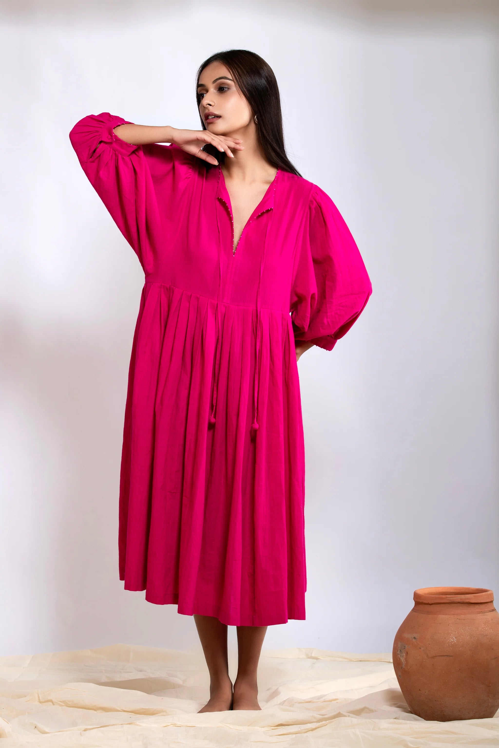 Leher Midi Dress - Electric Pink