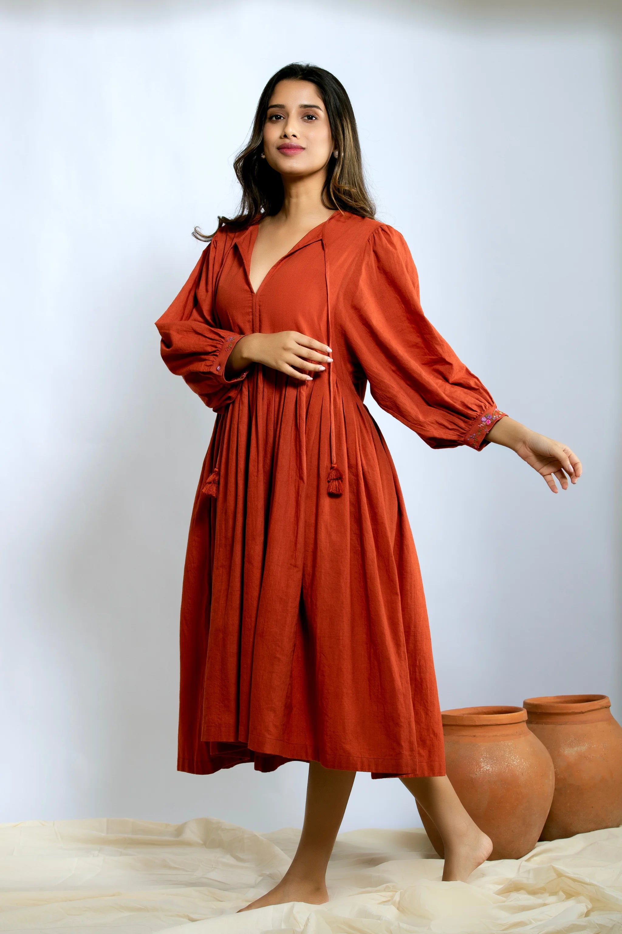 Leher Midi Dress - Rusty Red