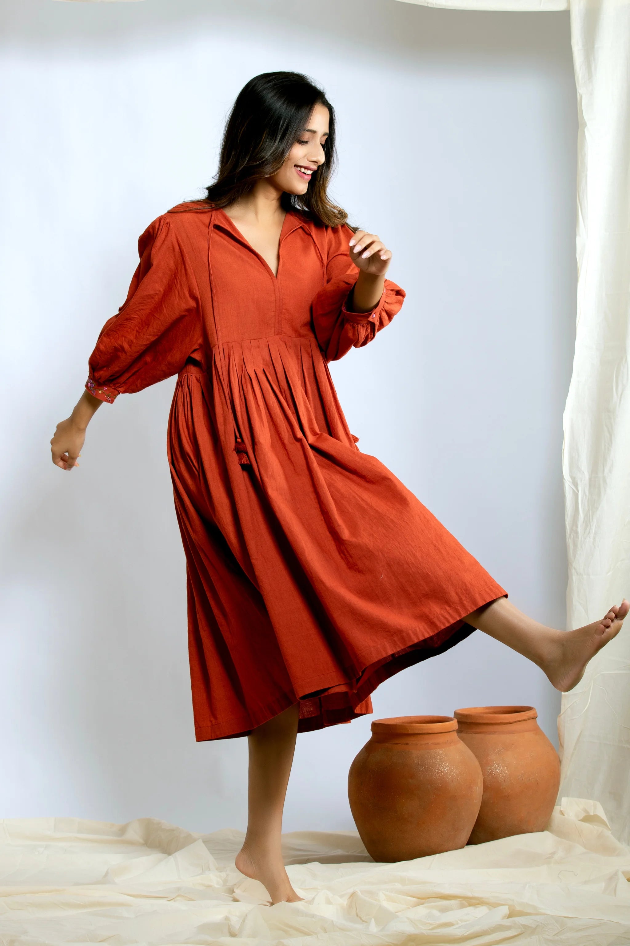 Leher Midi Dress - Rusty Red