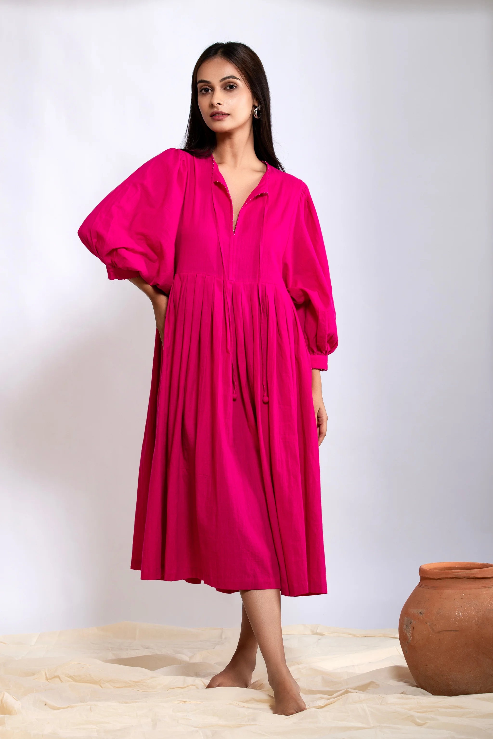 Leher Midi Dress - Electric Pink