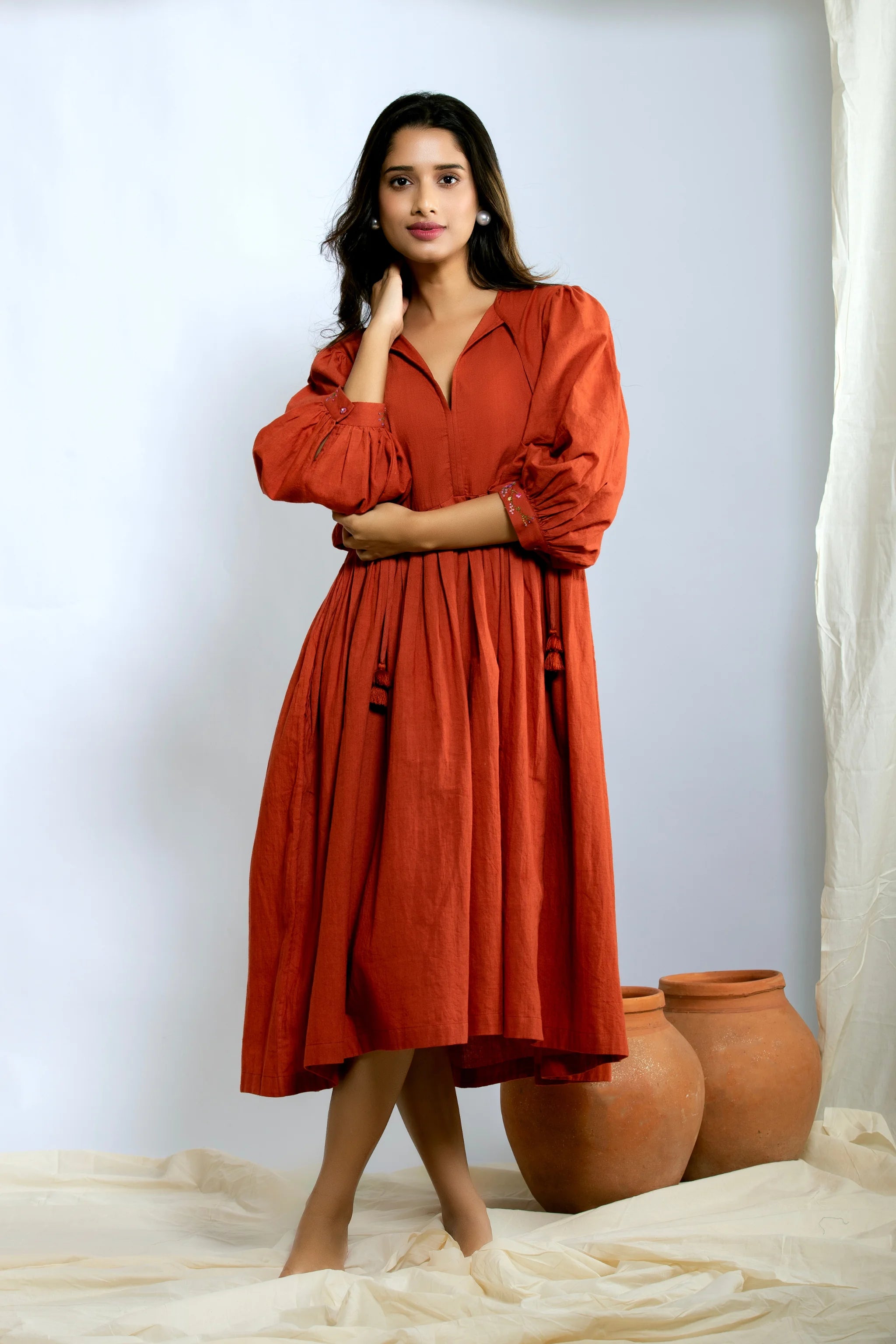 Leher Midi Dress - Rusty Red