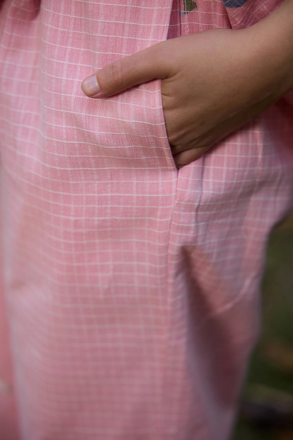 Mila Set — Pink checkered Jamdani cotton co-ord set — full length | Sarron