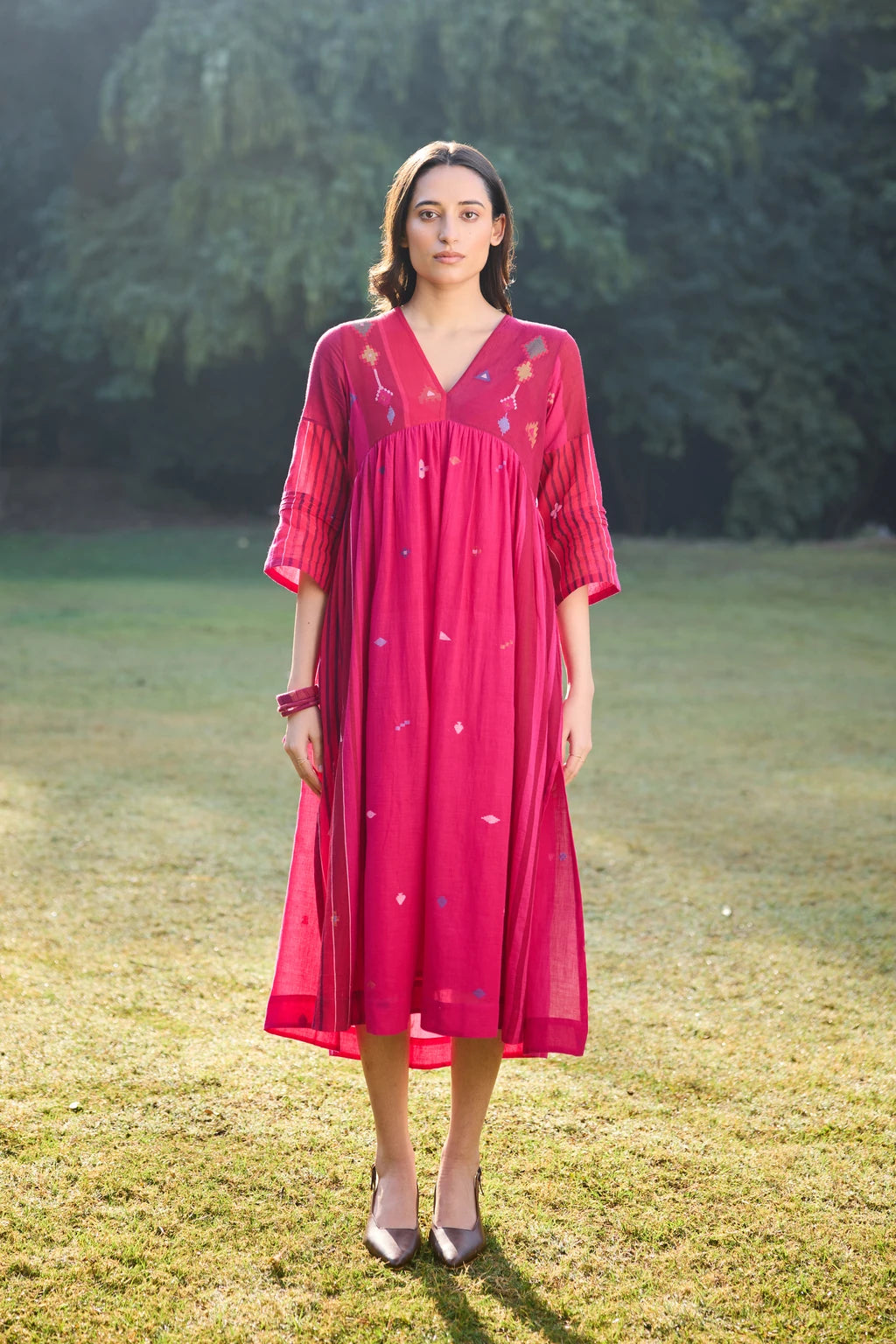 Raga Dress — jamdani cotton dress — front view | Sarron