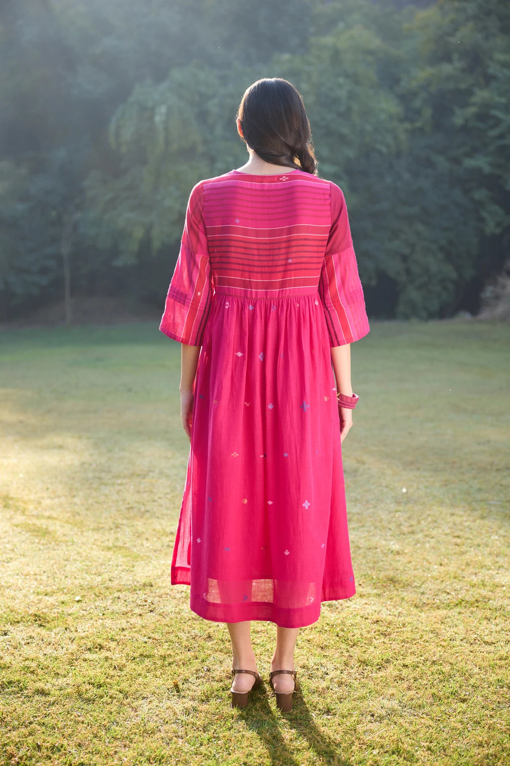 Raga Dress — jamdani cotton dress — back view | Sarron