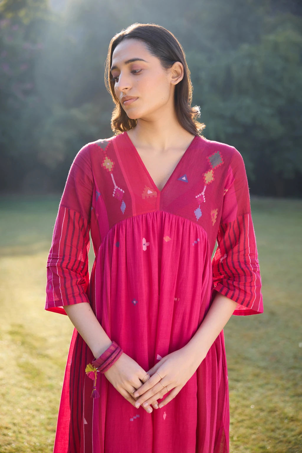 Raga Dress — jamdani cotton dress — side view | Sarron