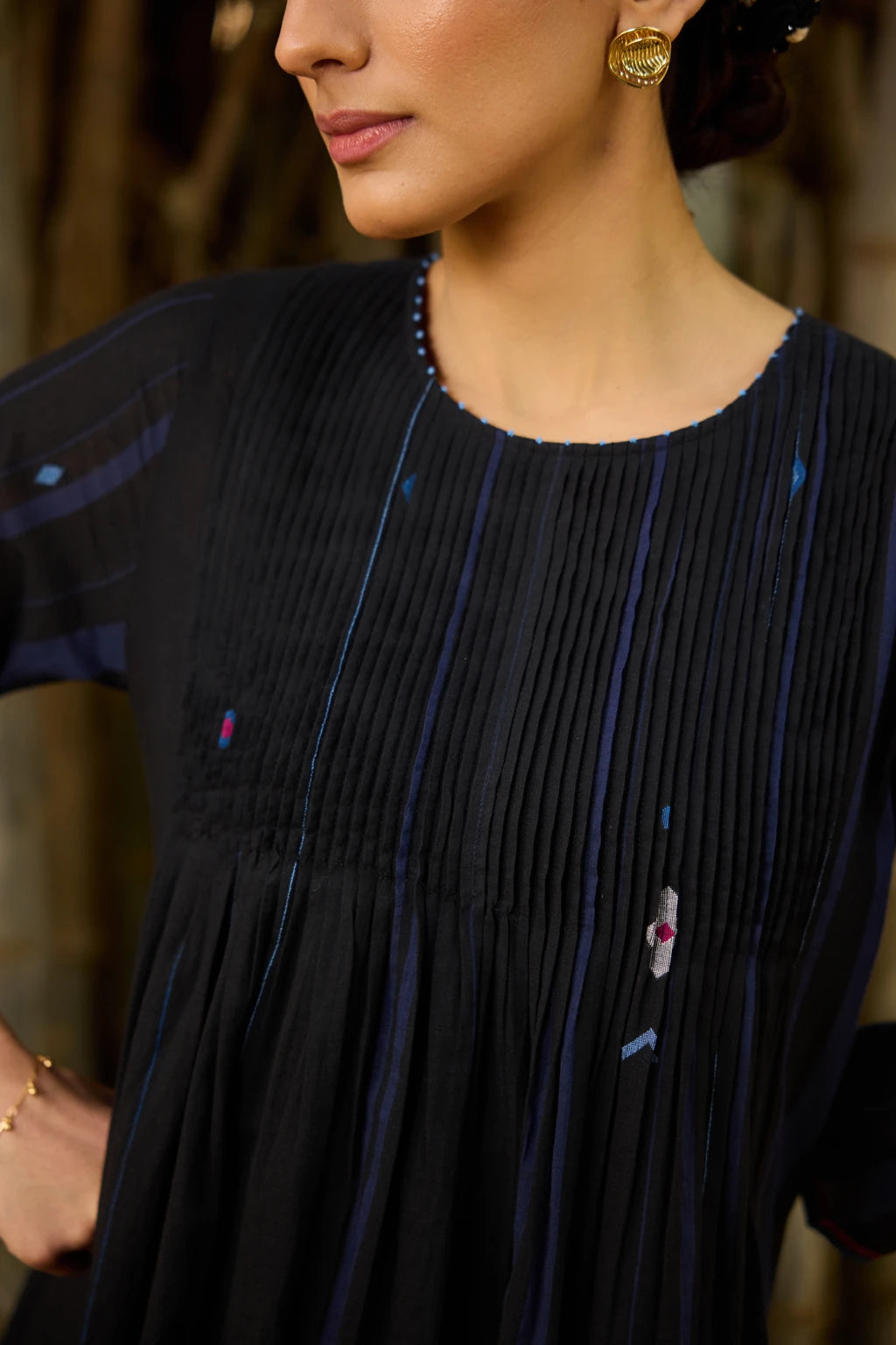 Reka Dress — jamdani cotton dress — side view | Sarron