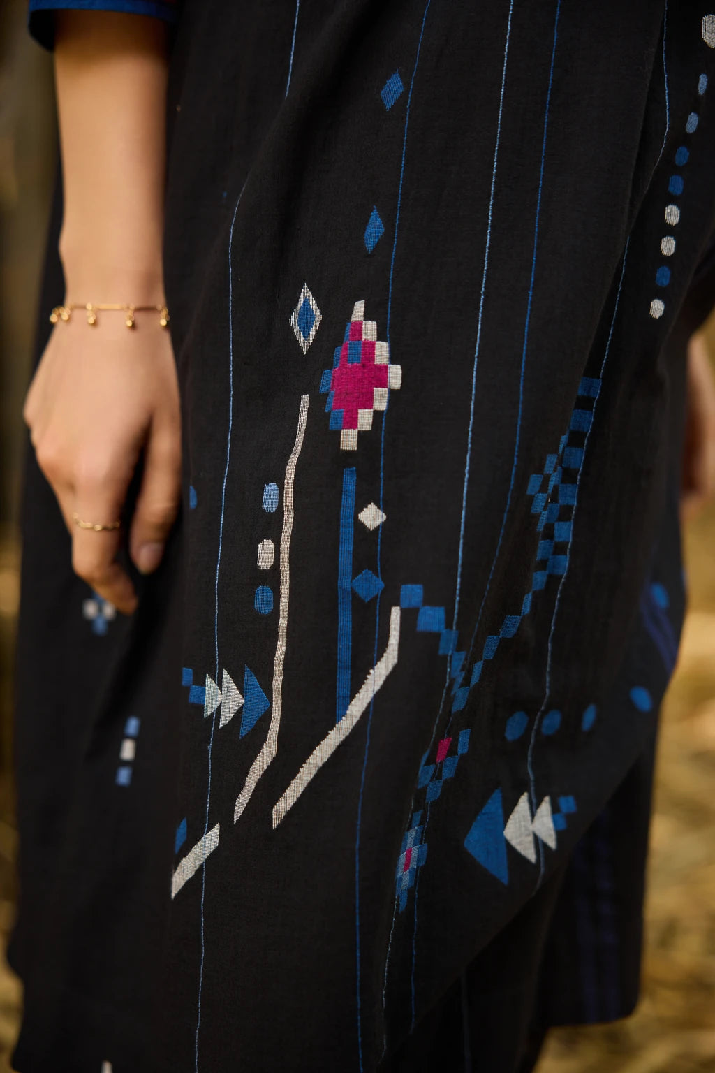 Reka Dress — jamdani cotton dress — fabric detail | Sarron