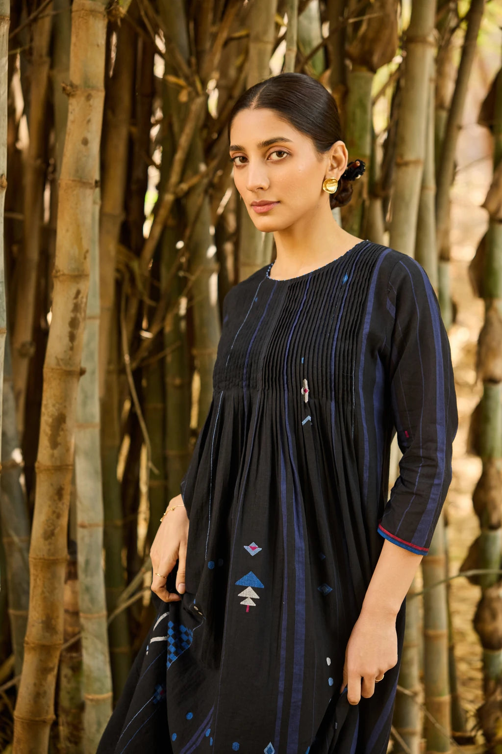 Reka Dress — jamdani cotton dress — lifestyle shot | Sarron