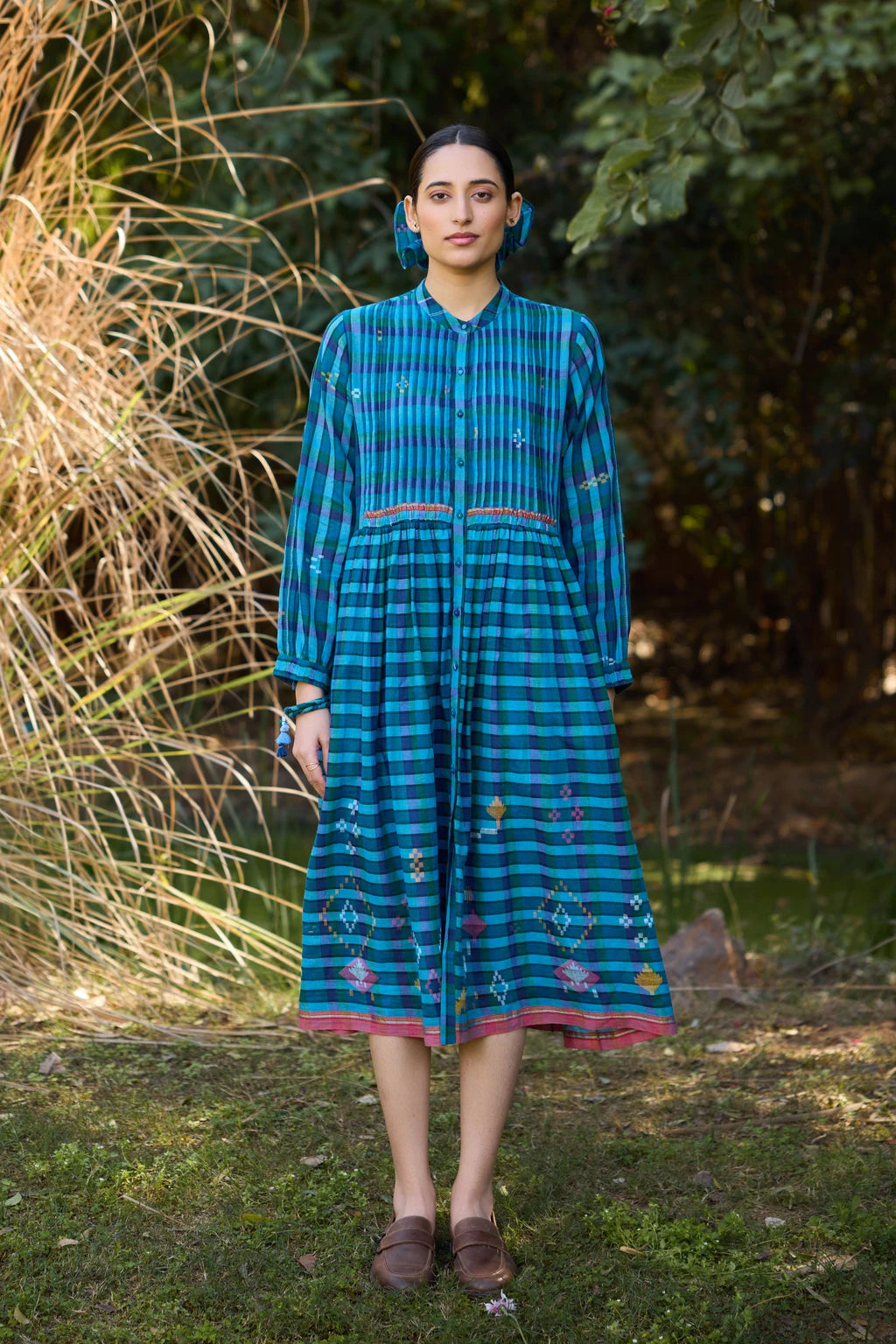 Taal Dress — jamdani cotton dress — front view | Sarron