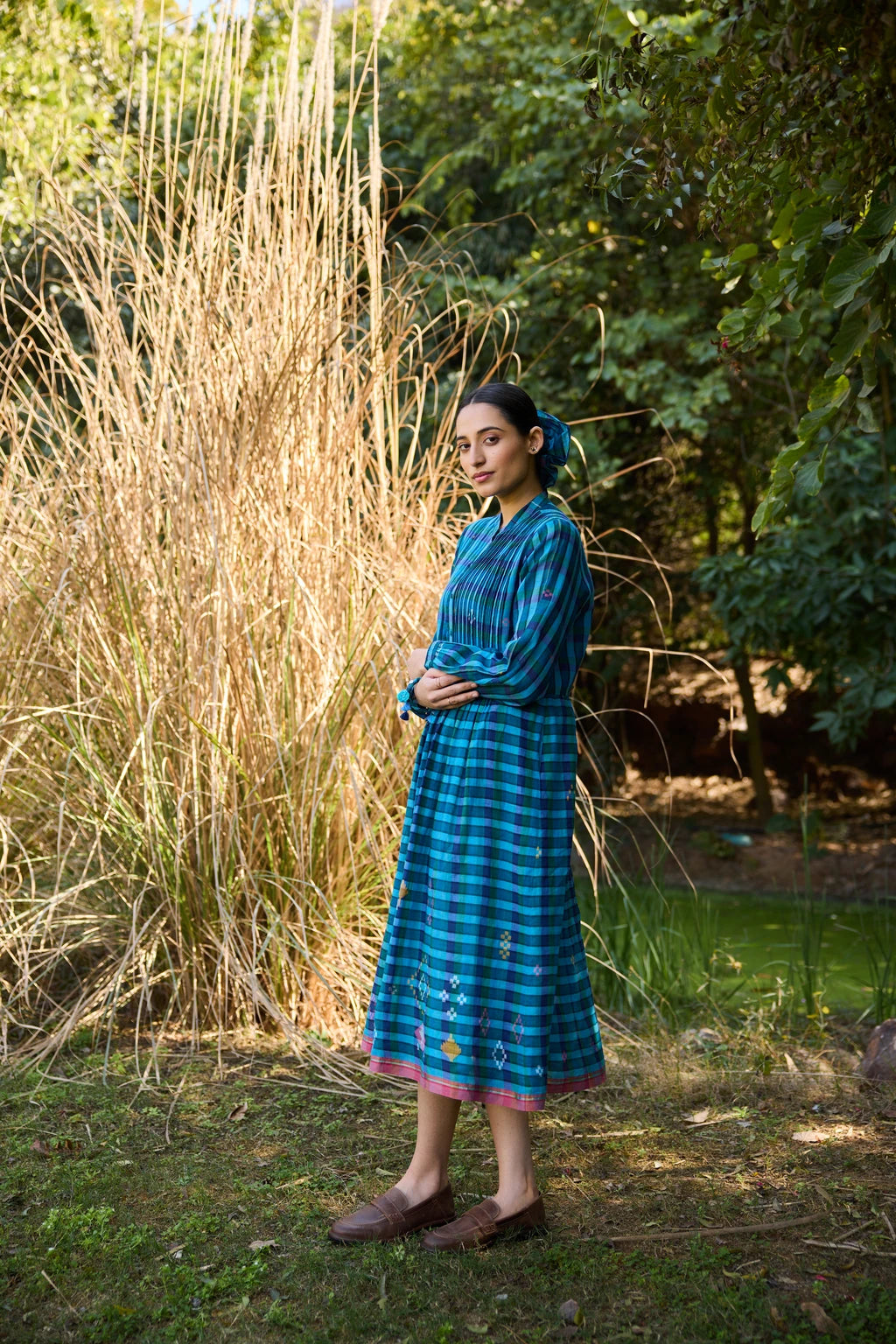 Taal Dress — jamdani cotton dress — lifestyle shot | Sarron