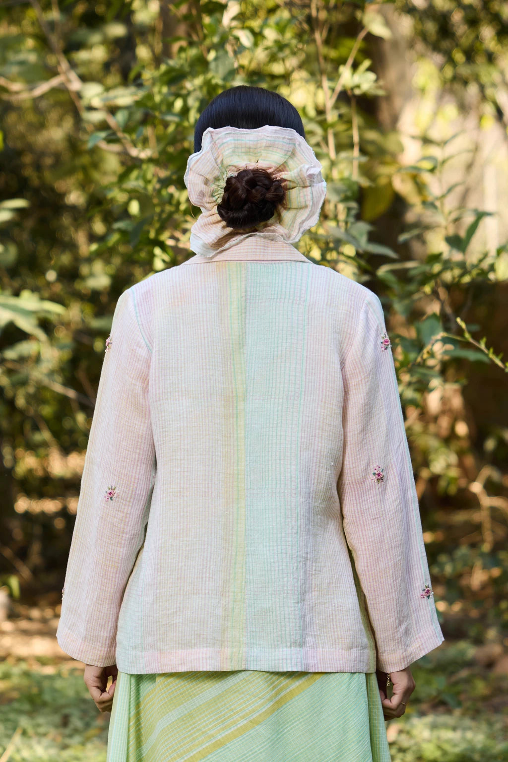 Vana Overlay — White hand-block printed cotton jacket — detail view | Sarron