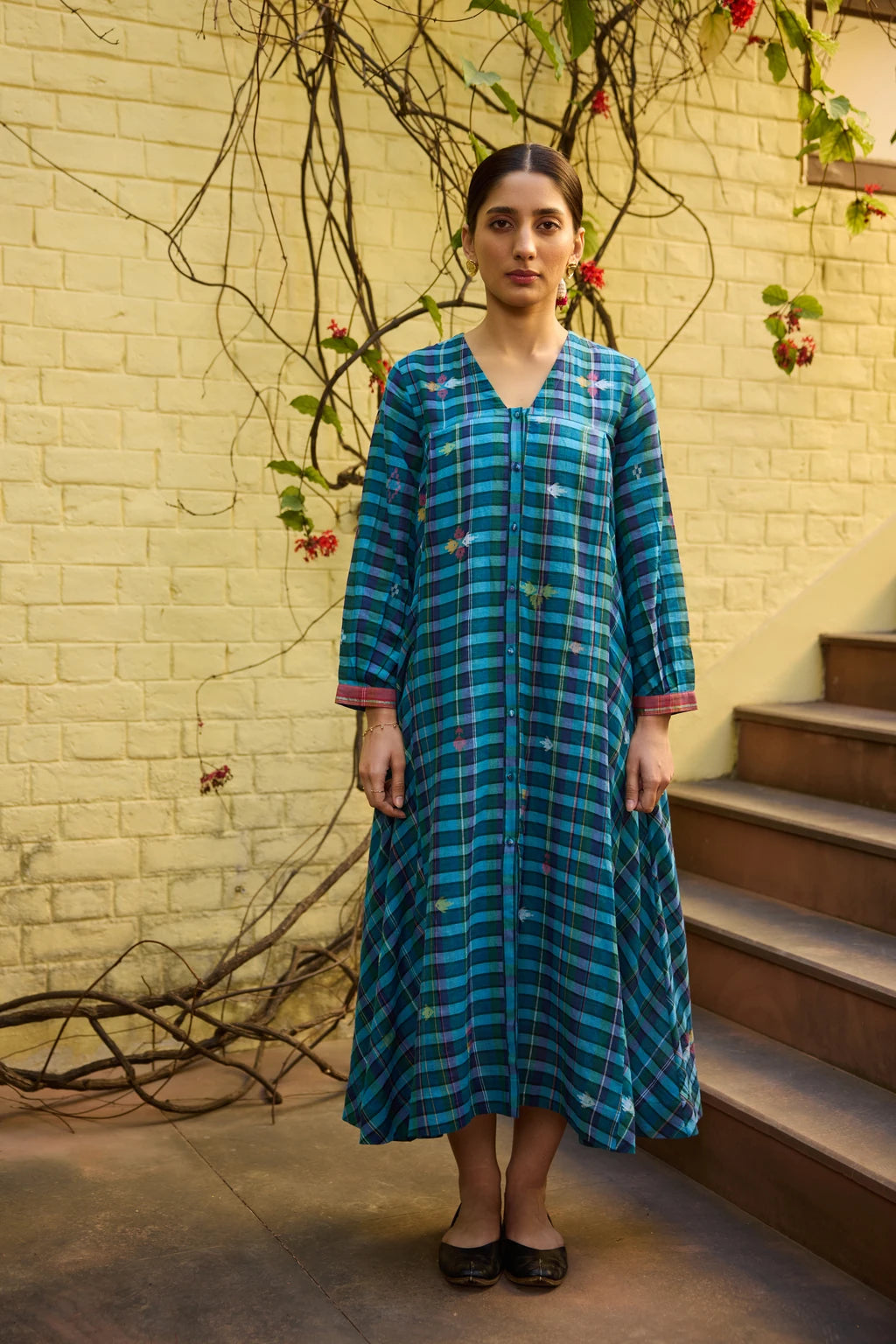 Vini Dress — jamdani cotton dress — front view | Sarron